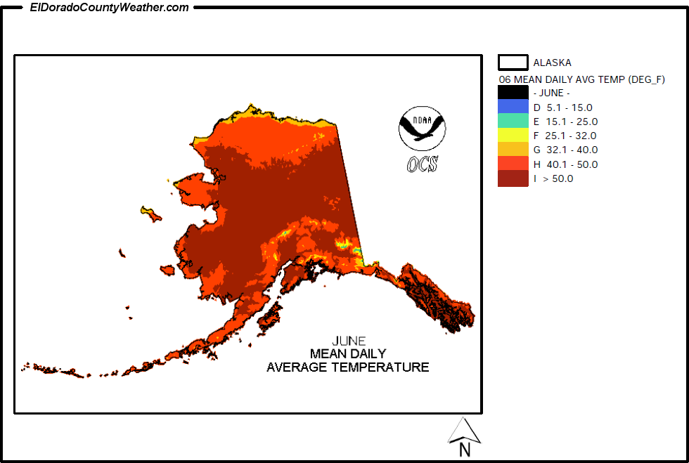 Alaska Climate Map for June Annual Mean Daily Average Temperature